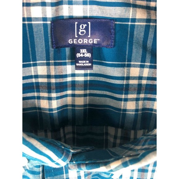 George Men's 3XL Short Sleeve Button Up Blue Plaid Cotton Blend Casual Shirt A23 - Picture 2 of 4